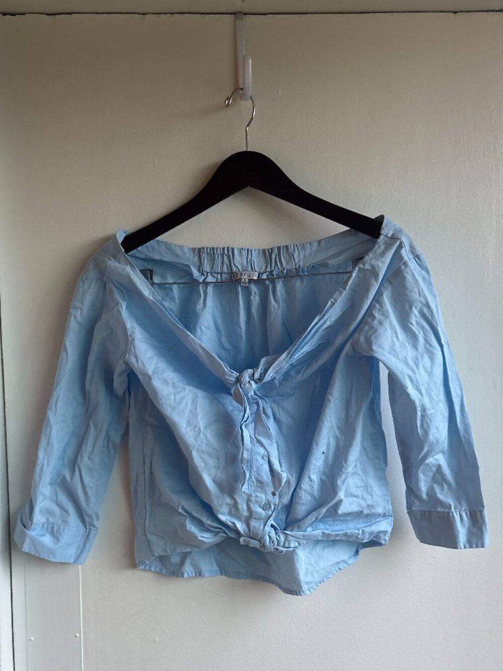 Story Of Blue Tie Front Off Shoulder Blouse Size S